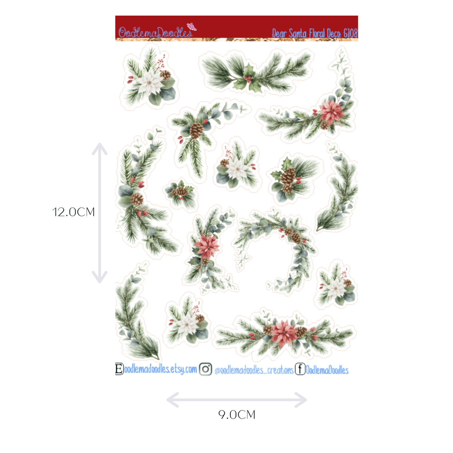 Dear Santa Floral Decorative Stickers - oodlemadoodles