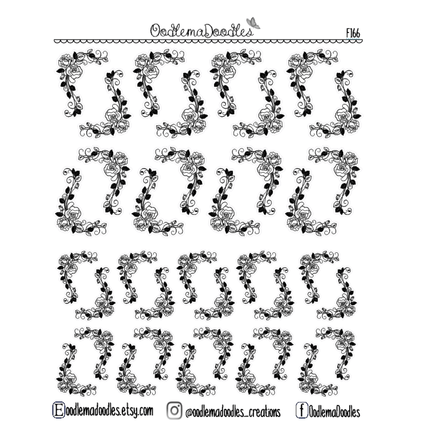 Corner Rose Vine Foiled Stickers - oodlemadoodles