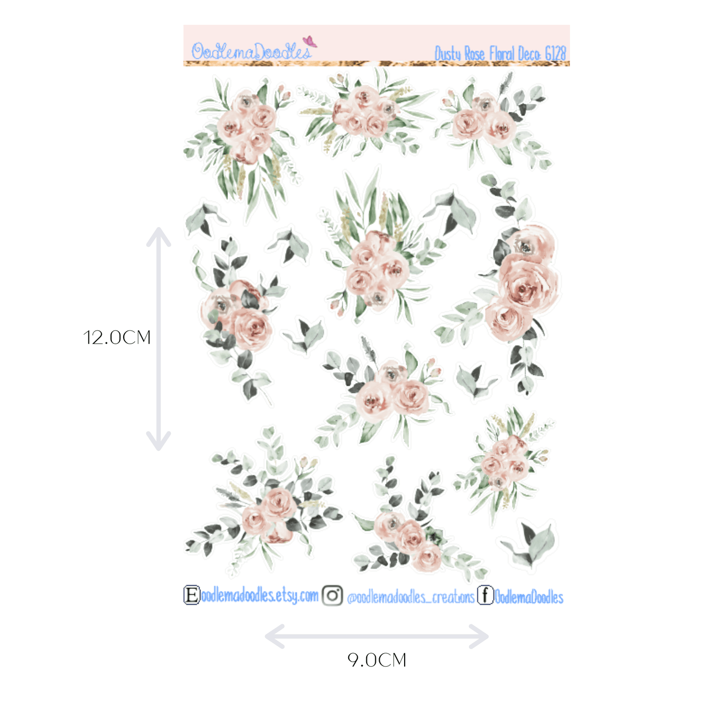Dusty Rose Floral Decorative Stickers - oodlemadoodles