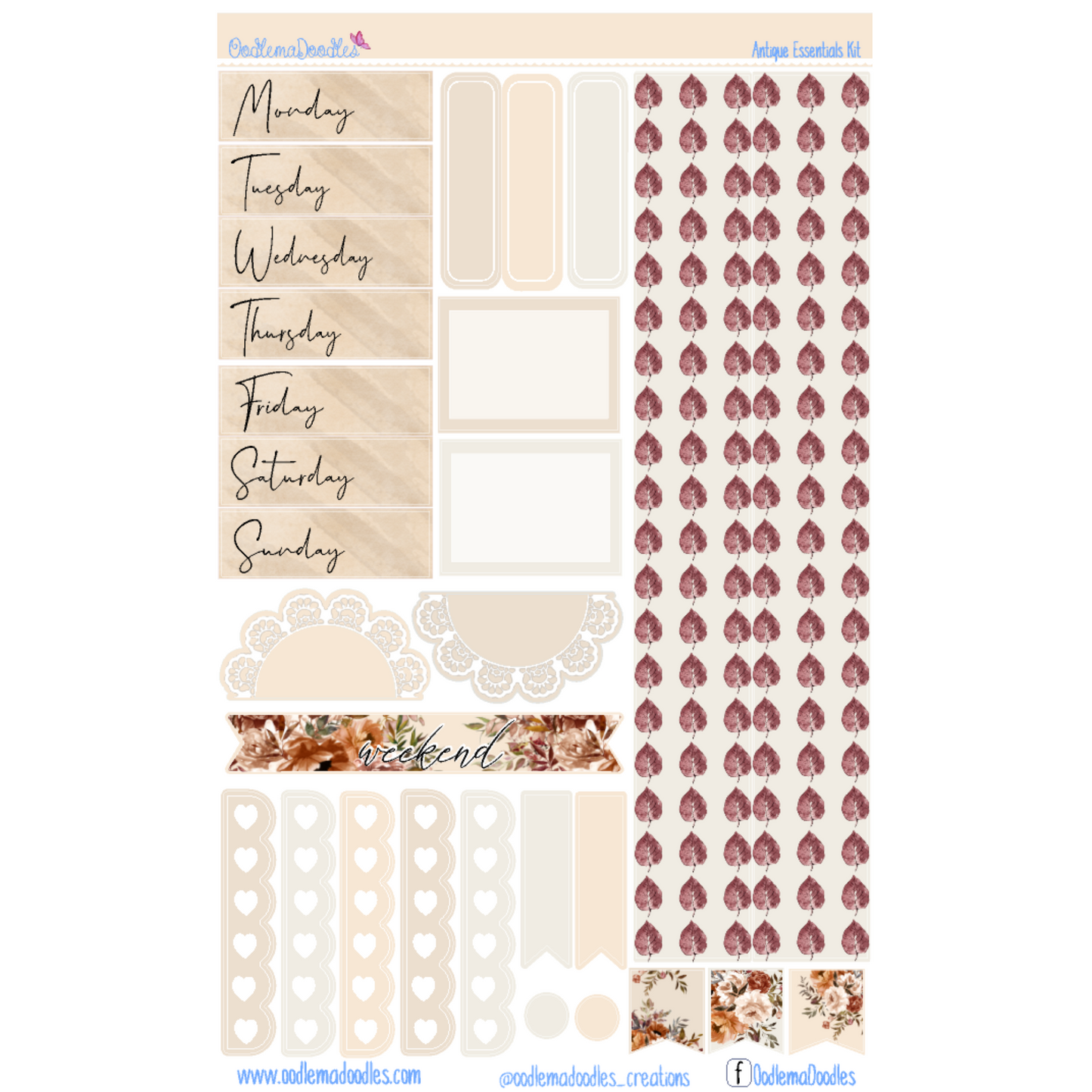 Antique Essential Planner Sticker Kit