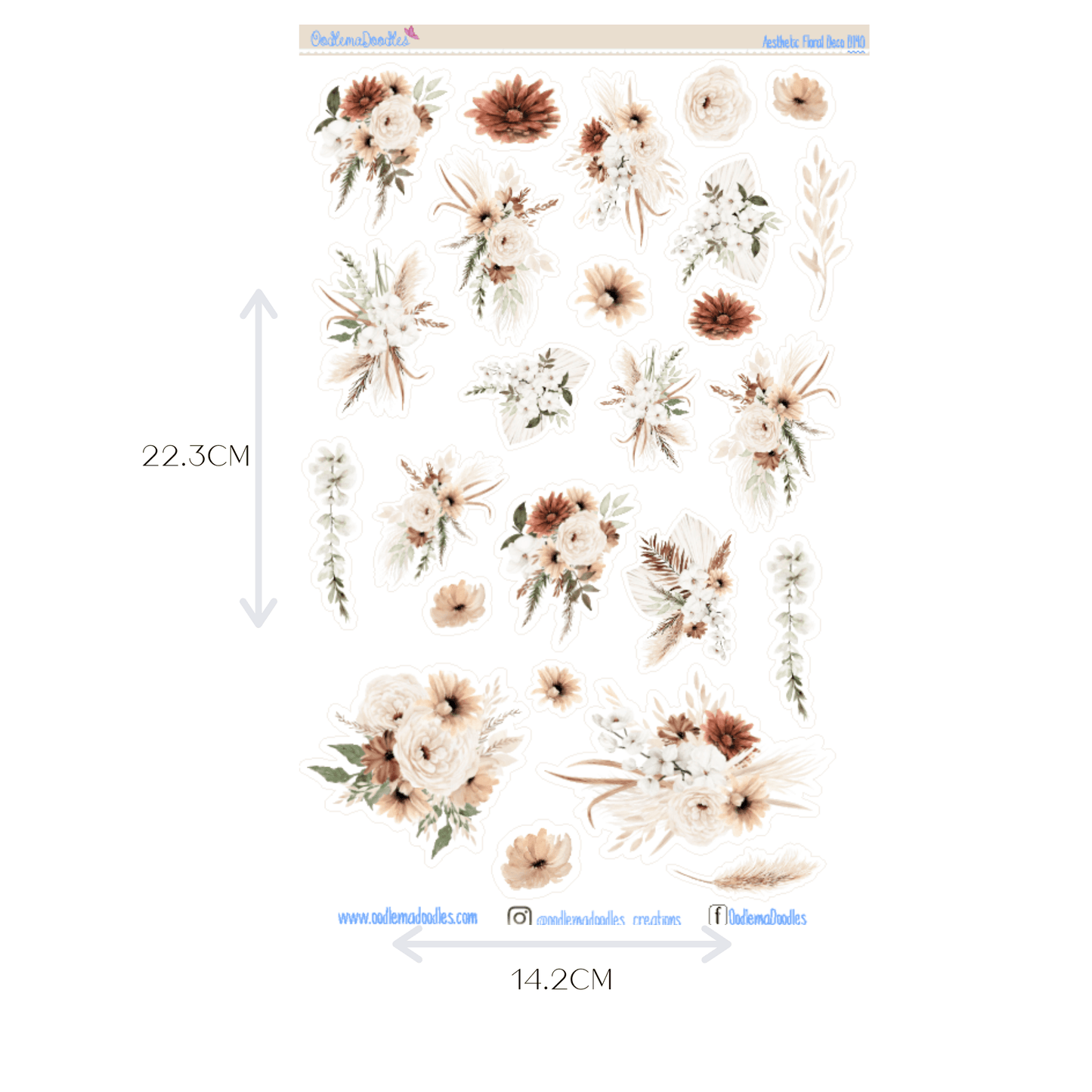 Aesthetic Flower Large Decorative Planner Stickers - oodlemadoodles