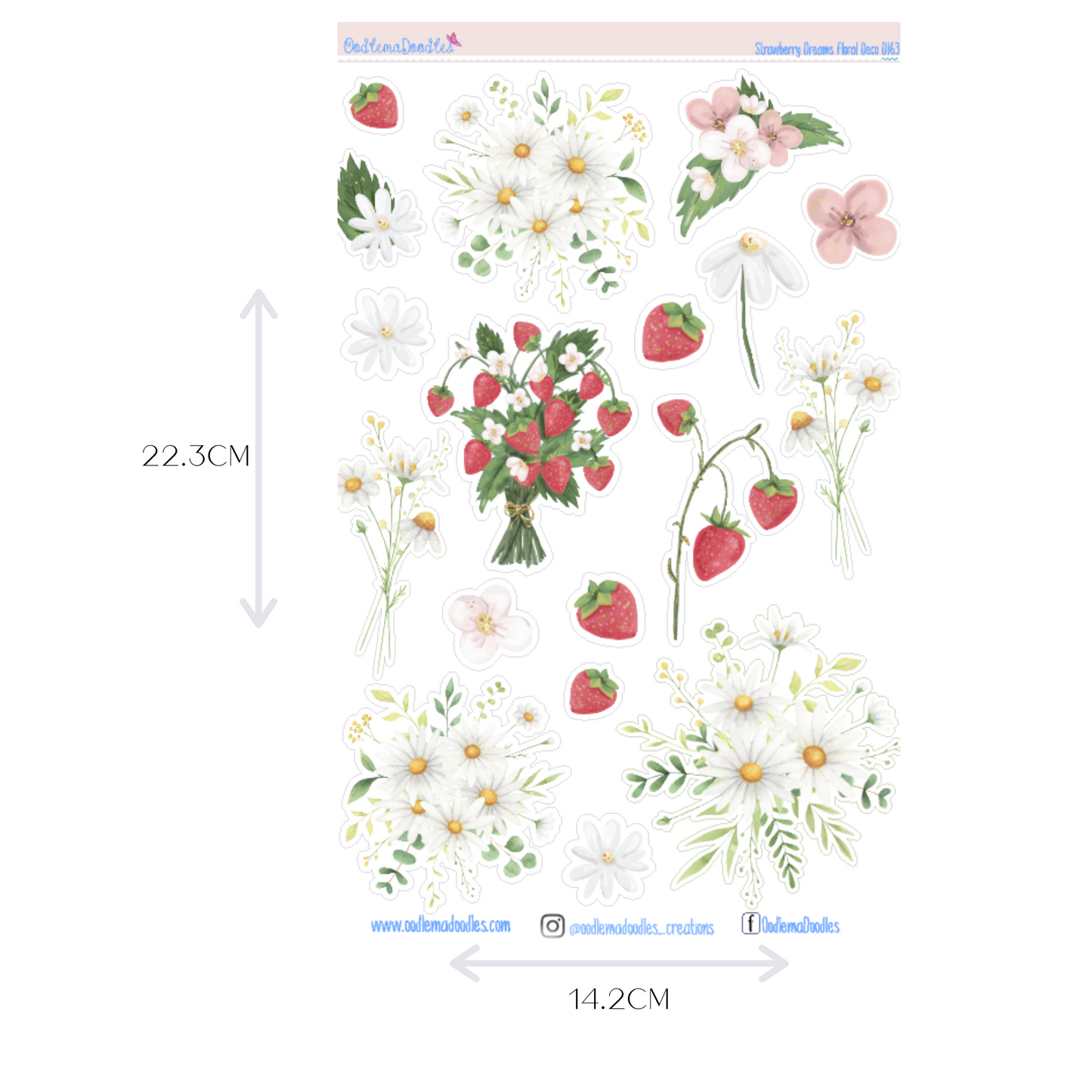 Strawberry Dreams Flower Large Decorative Planner Stickers