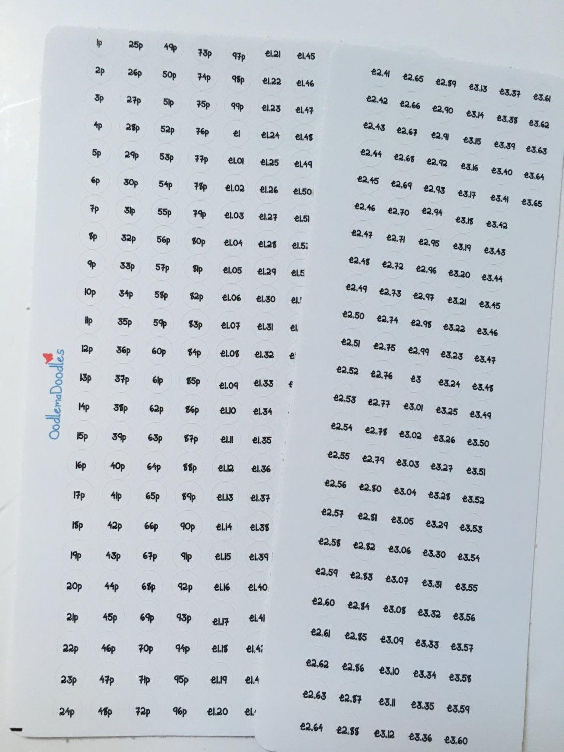 365 Saving Challenge Stickers - oodlemadoodles