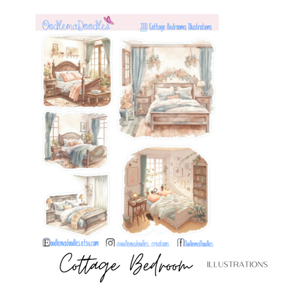 Cottage Bedroom Illustration Planner Stickers