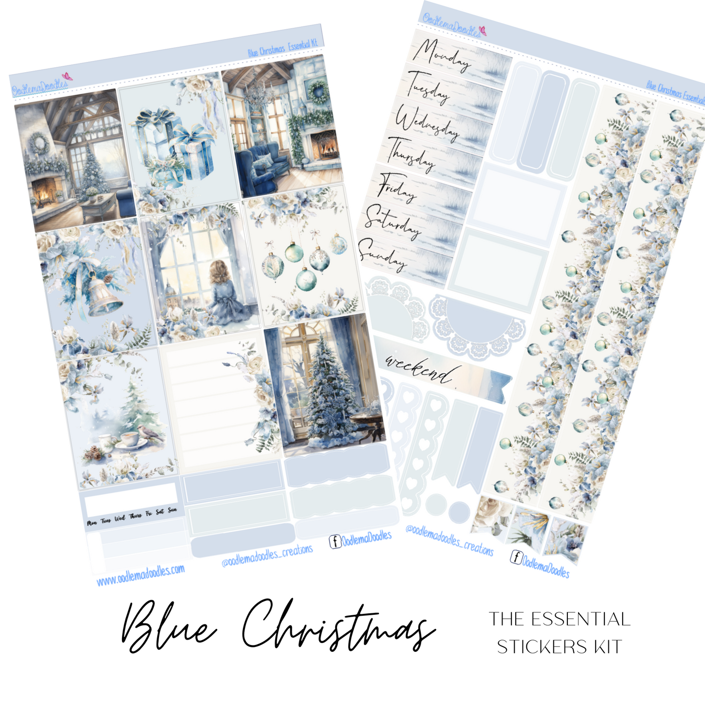 Blue Christmas Essential Planner Sticker Kit