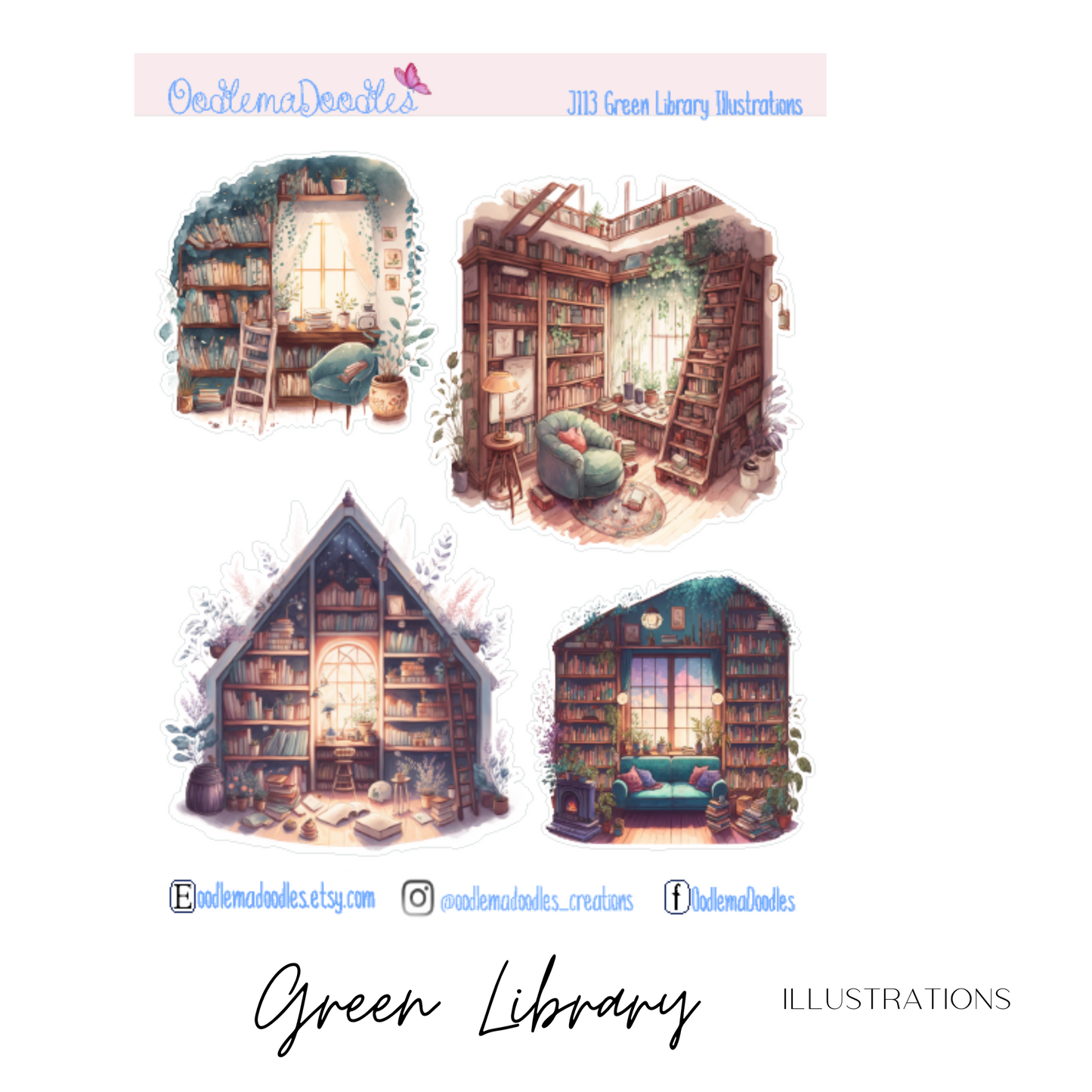Green Library Illustration Planner Stickers