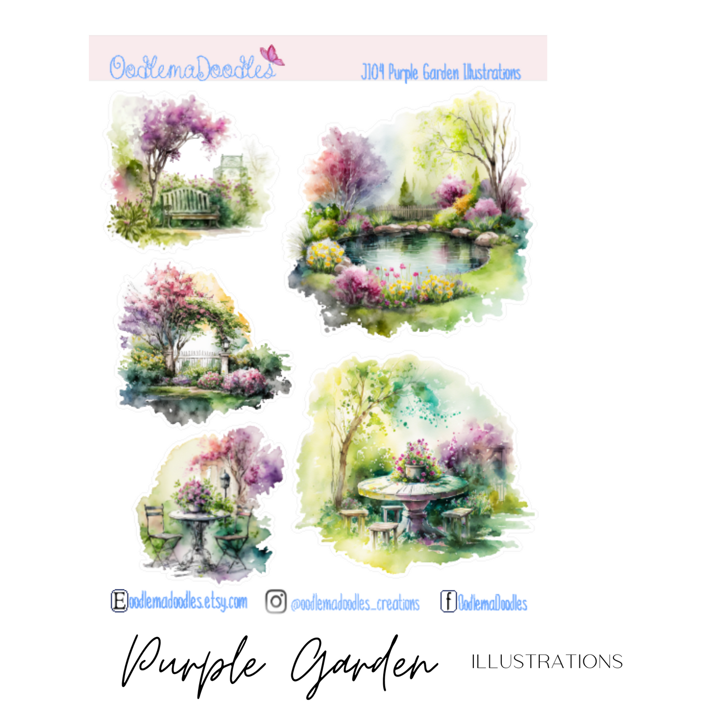 Purple Garden Illustration Planner Stickers
