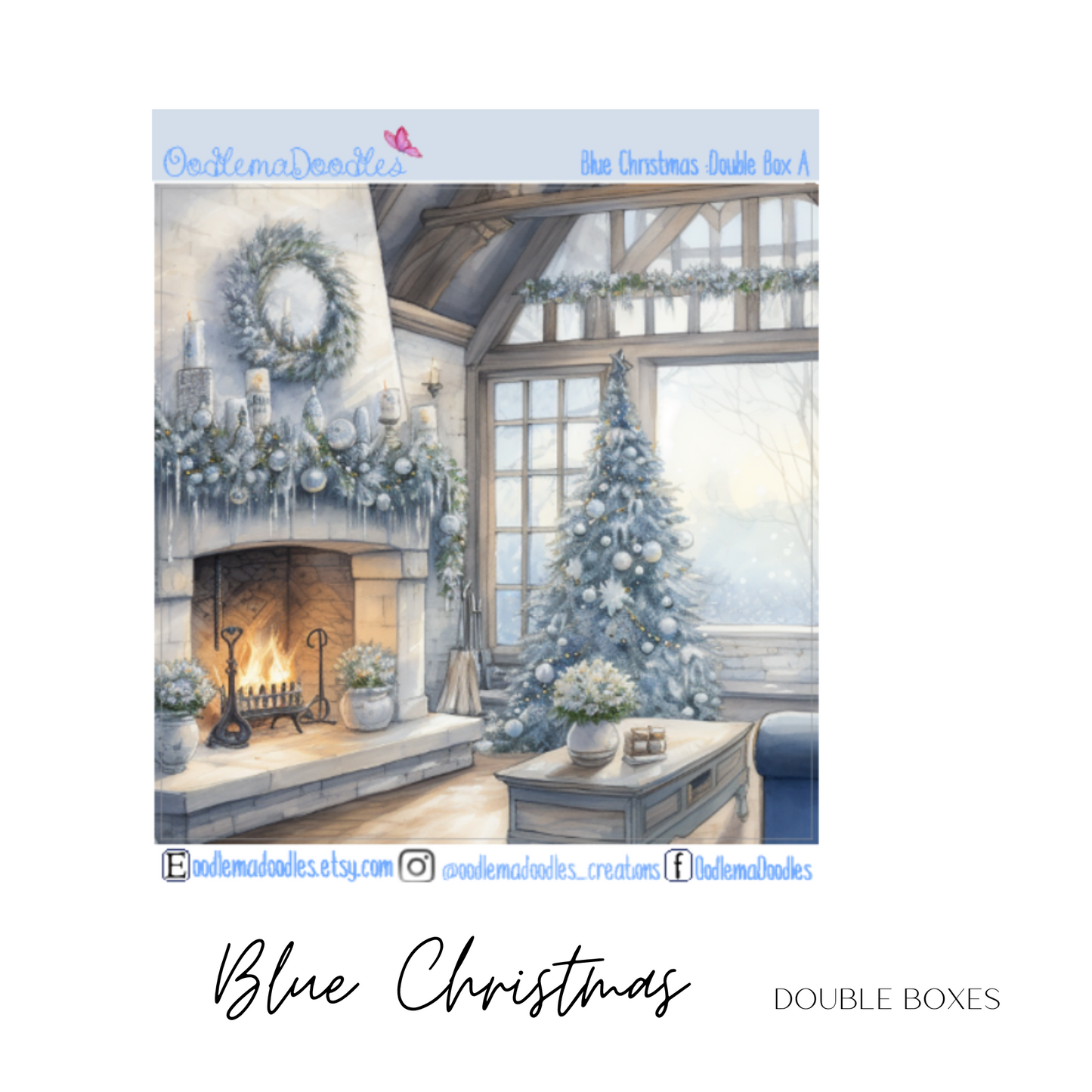 Blue Christmas Decorative Double Box Sticker