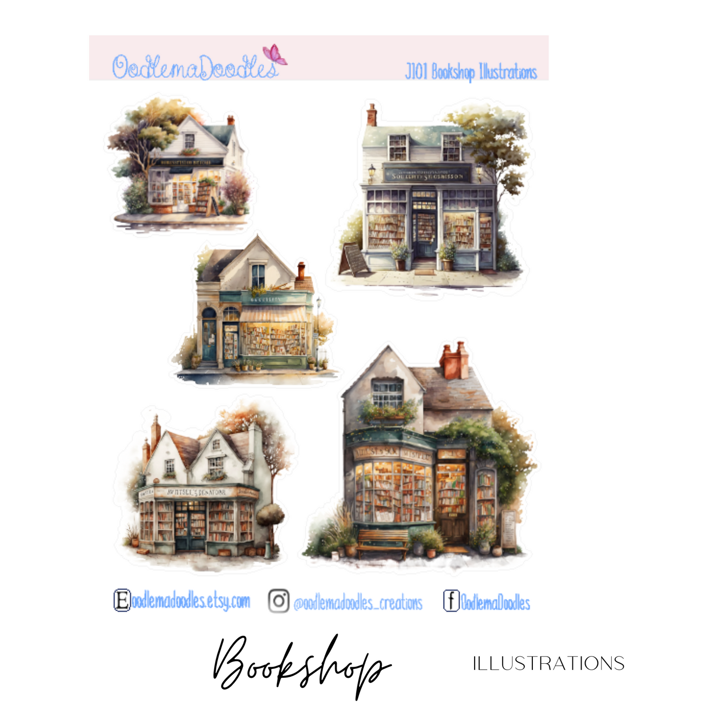 Book Shop Illustration Planner Stickers