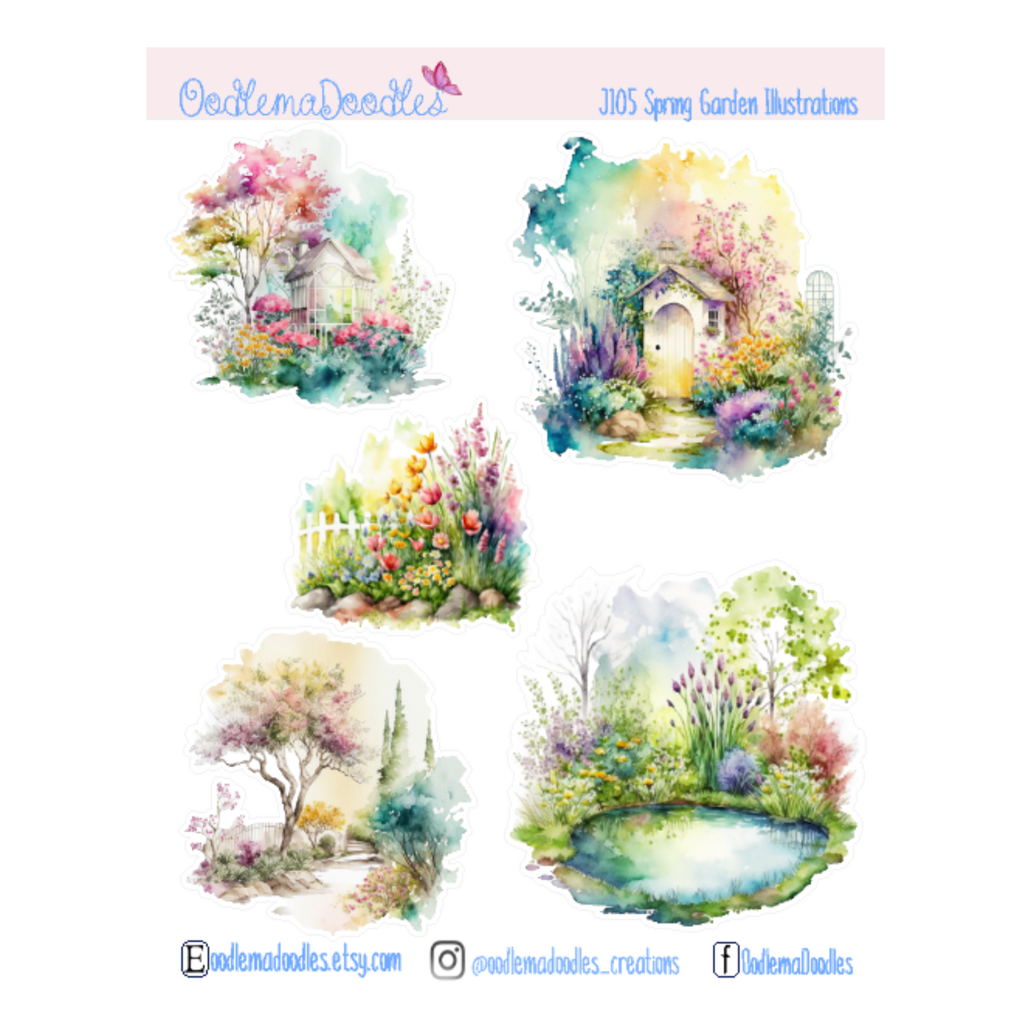 Spring Garden Illustration Planner Stickers
