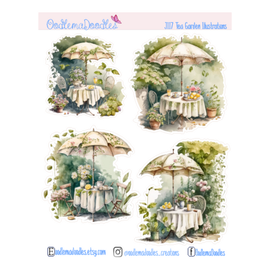 Tea Garden Illustration Planner Stickers