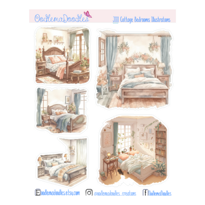 Cottage Bedroom Illustration Planner Stickers