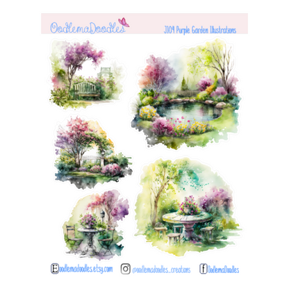 Purple Garden Illustration Planner Stickers