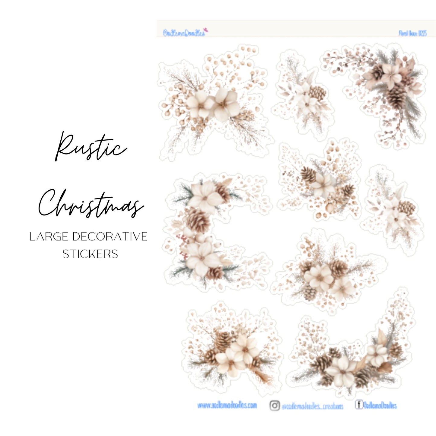 Rustic Christmas Flower Large Decorative Planner Stickers