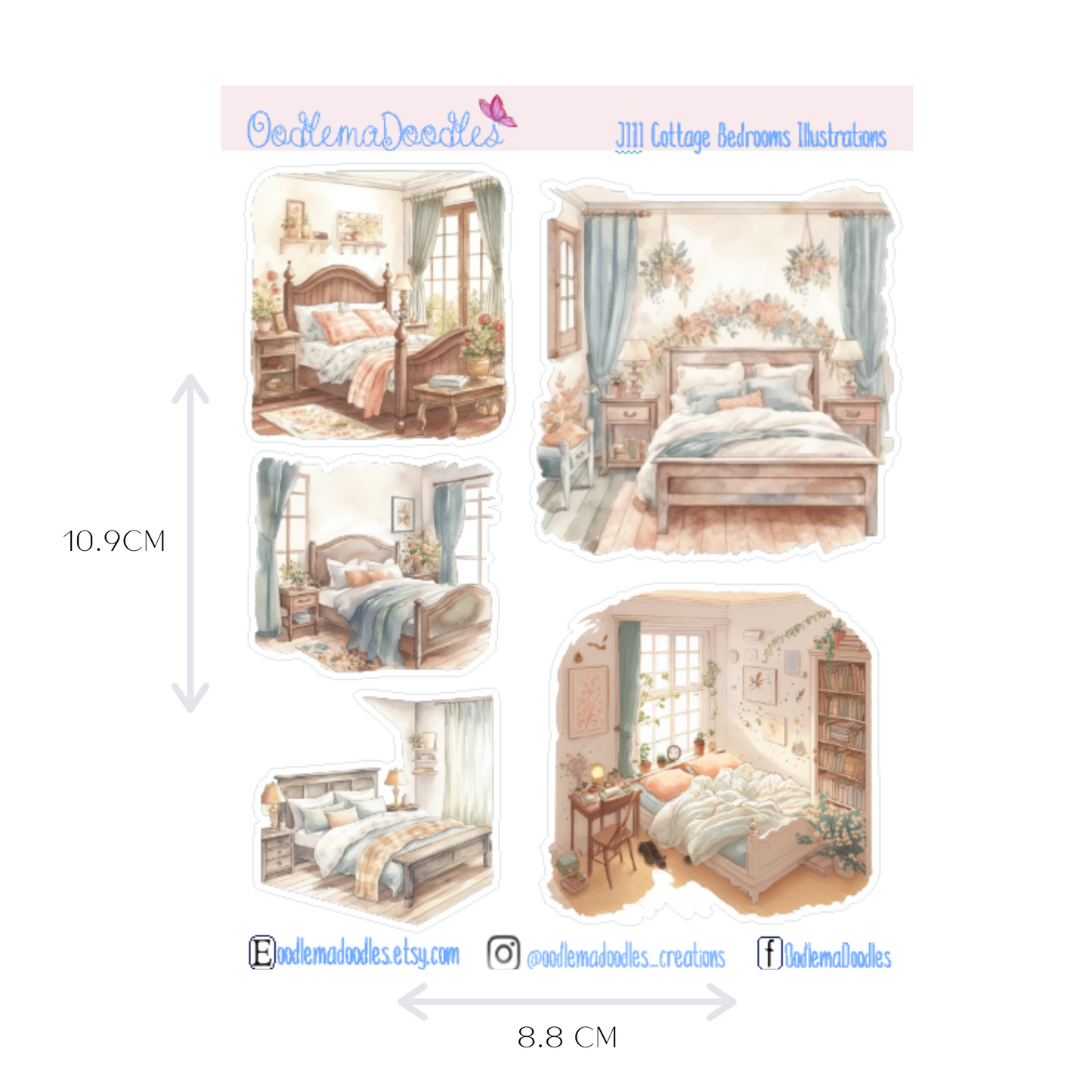 Cottage Bedroom Illustration Planner Stickers