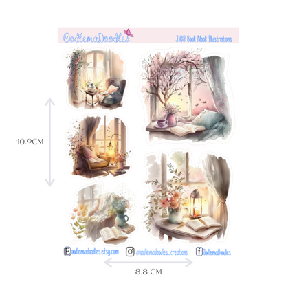 Book Nook Illustration Planner Stickers