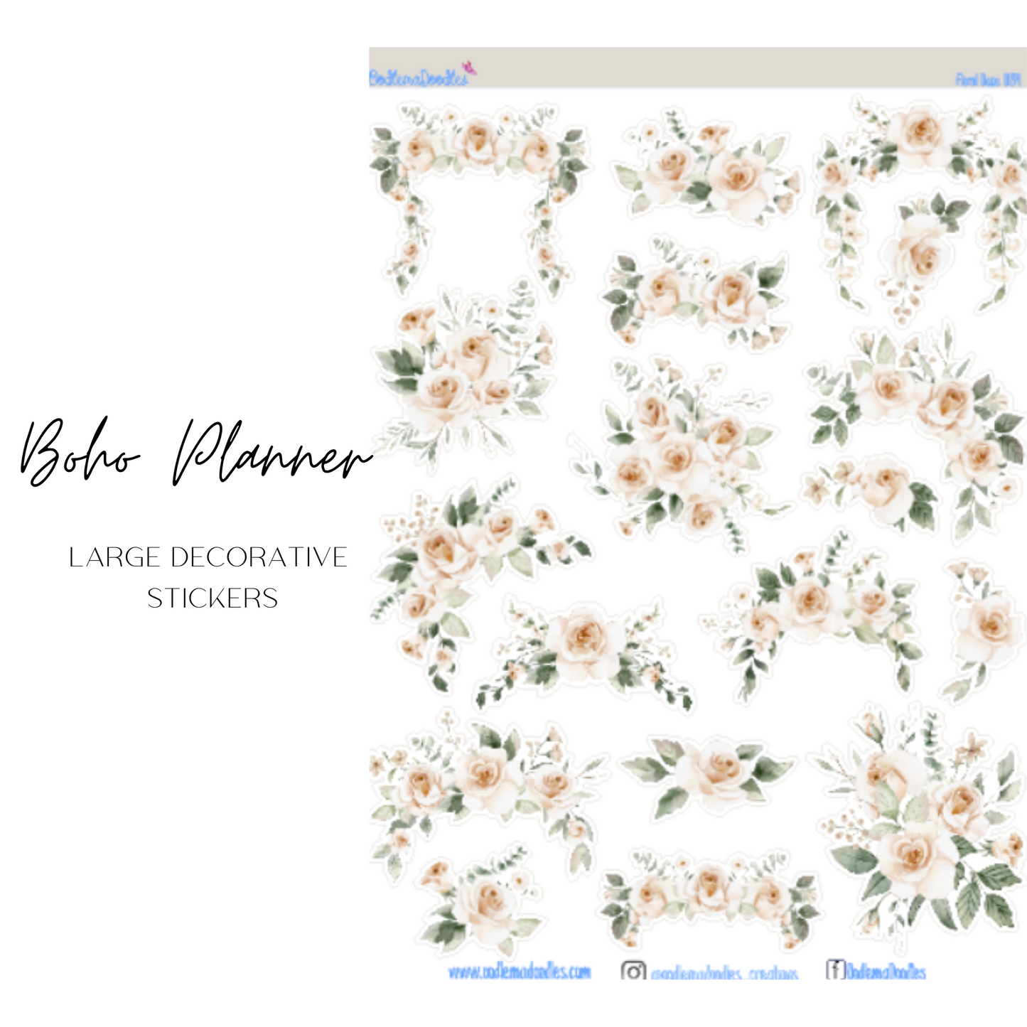 Boho Planner Flower Large Decorative Planner Stickers