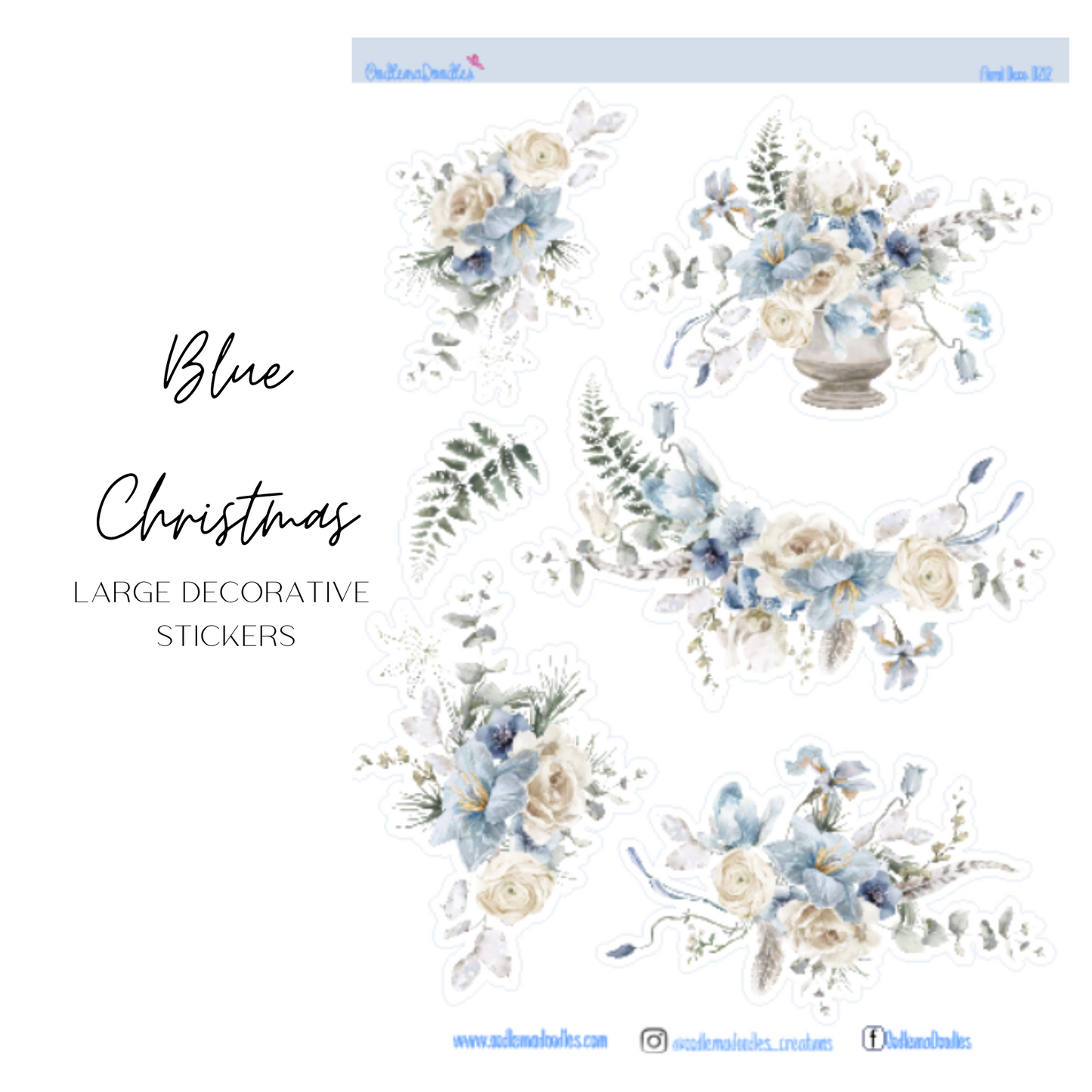 Blue Christmas Flower Large Decorative Planner Stickers