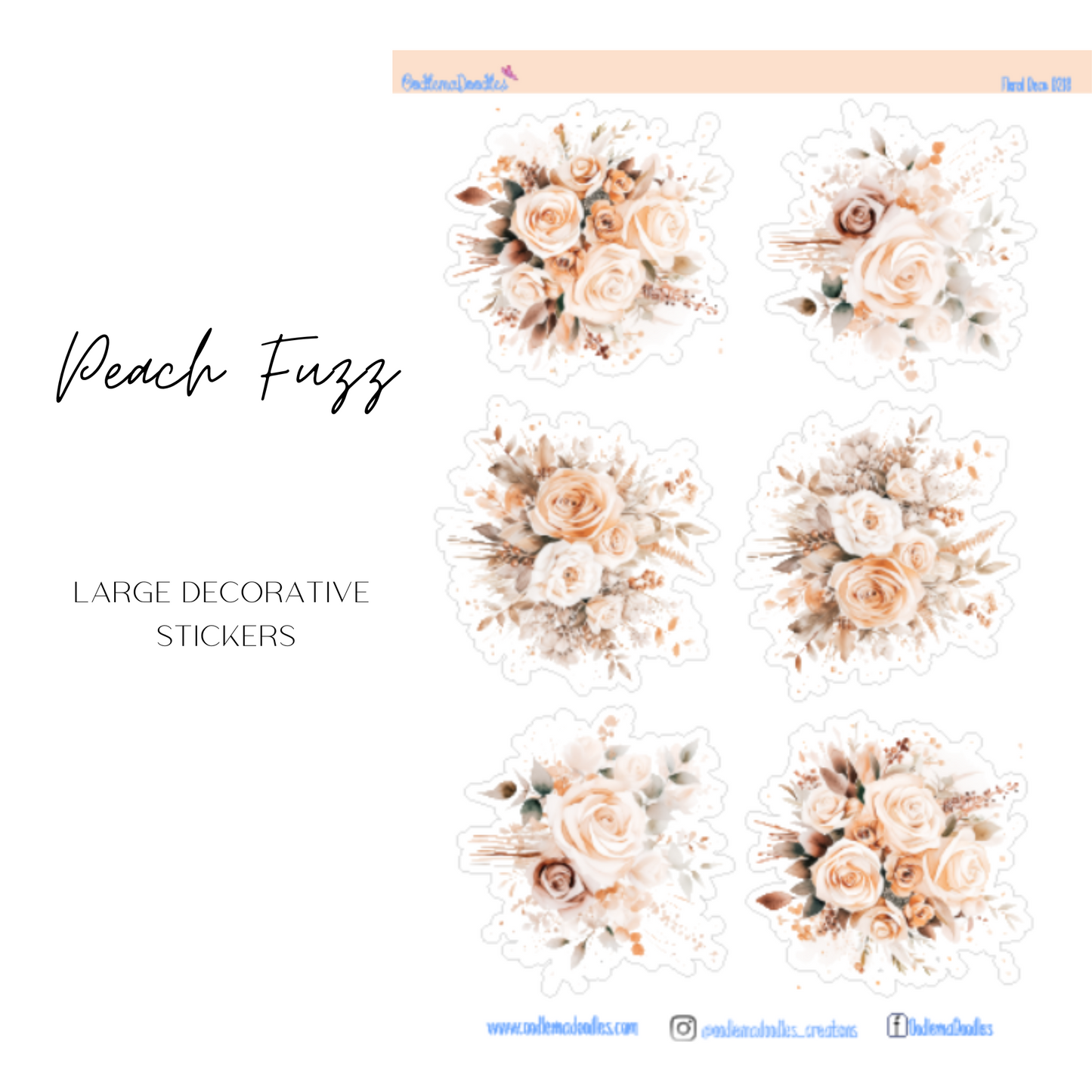 Peach Fuzz Flower Large Decorative Planner Stickers