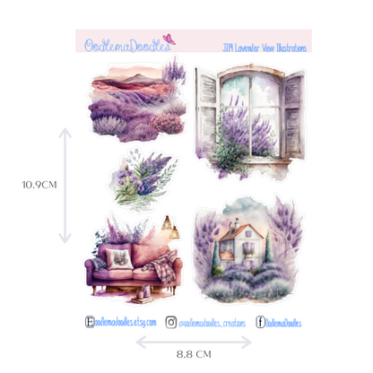 Lavender View Illustration Planner Stickers