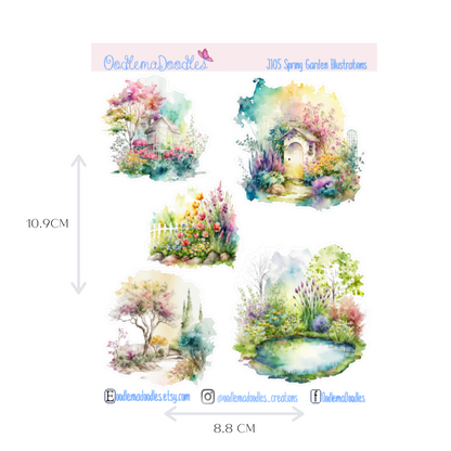 Spring Garden Illustration Planner Stickers