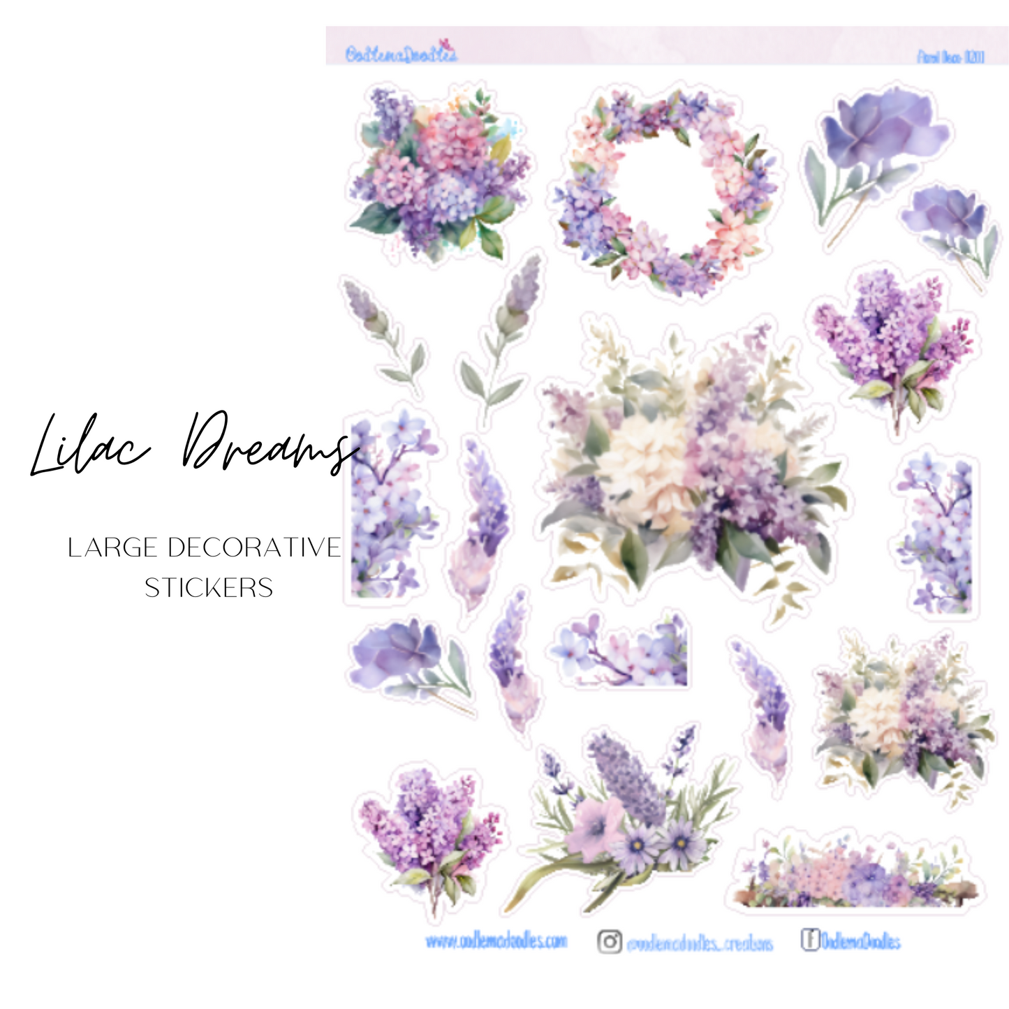 Lilac Dreams Flower Large Decorative Planner Stickers