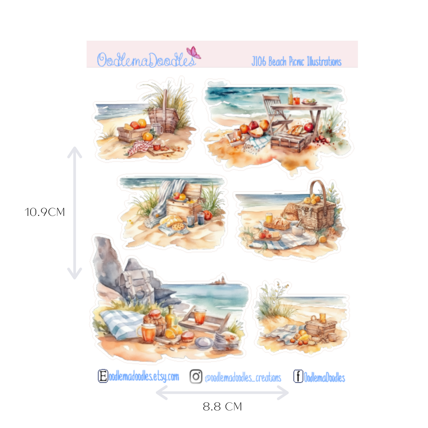 Beach Picnic Illustration Planner Stickers