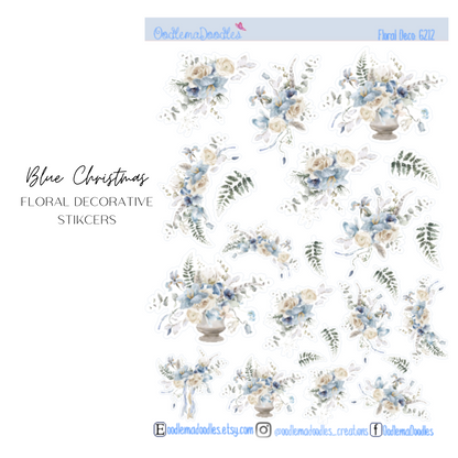 Blue Christmas Floral Decorative Stickers