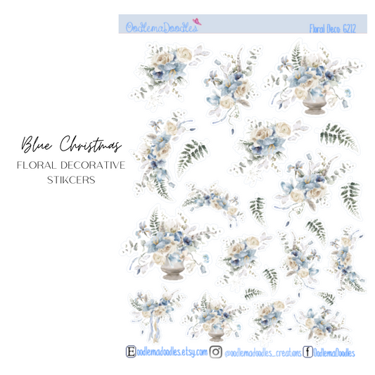 Blue Christmas Floral Decorative Stickers