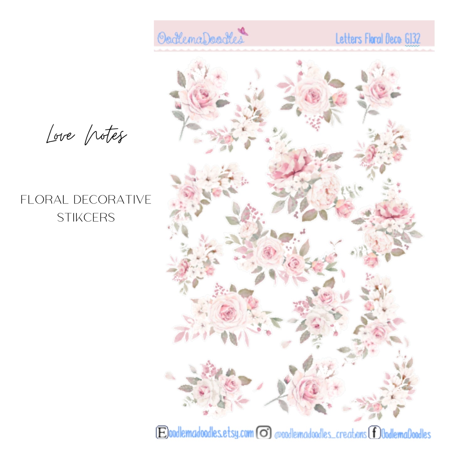 Love Notes Floral Decorative Stickers