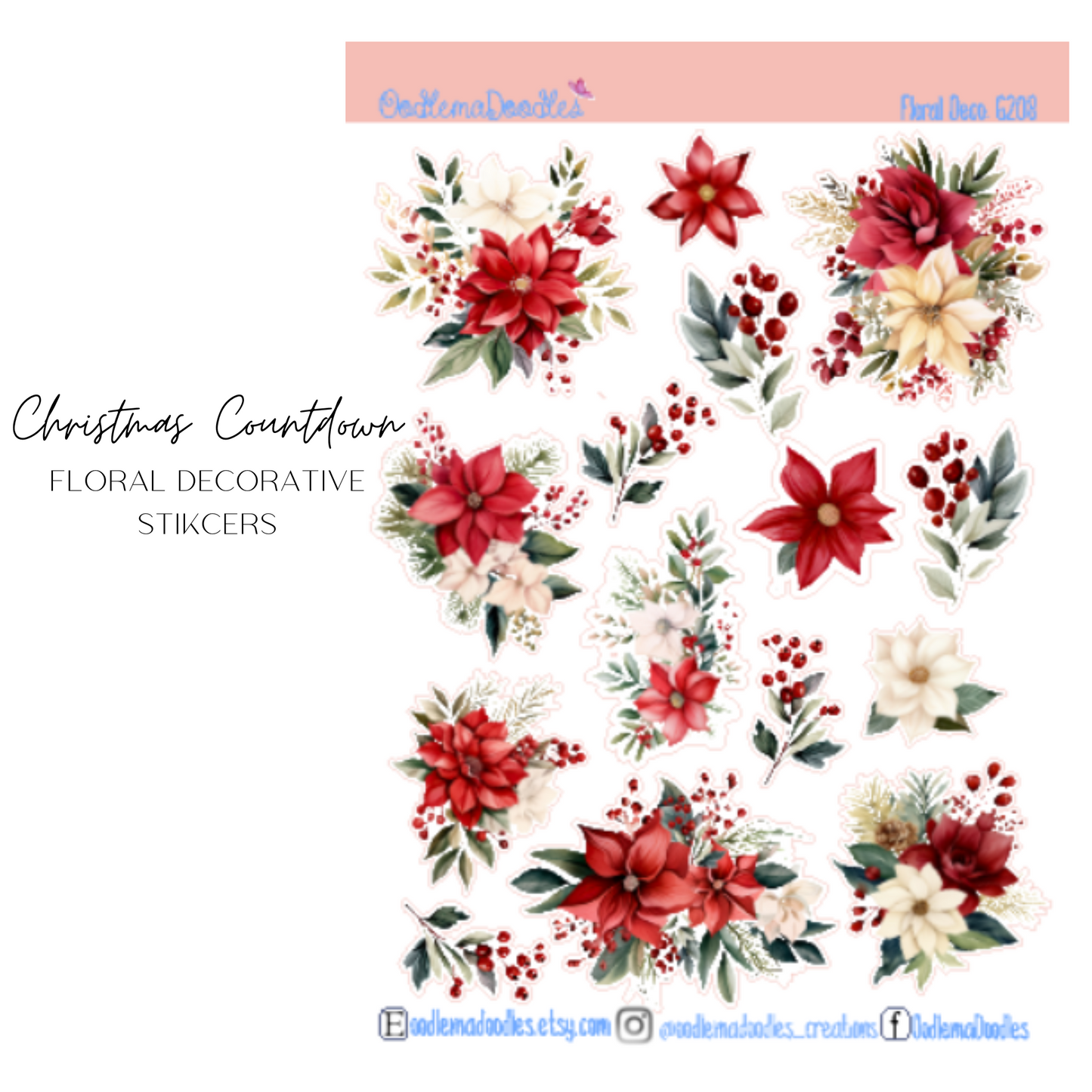 Christmas Countdown Floral Decorative Stickers