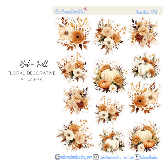 Boho Fall Floral Decorative Stickers