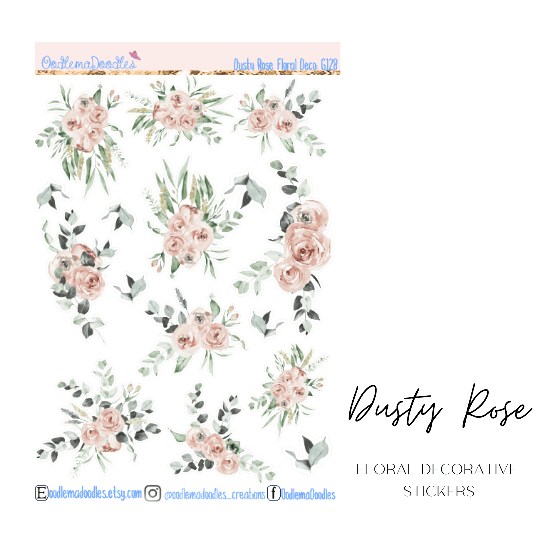 Dusty Rose Floral Decorative Stickers - oodlemadoodles