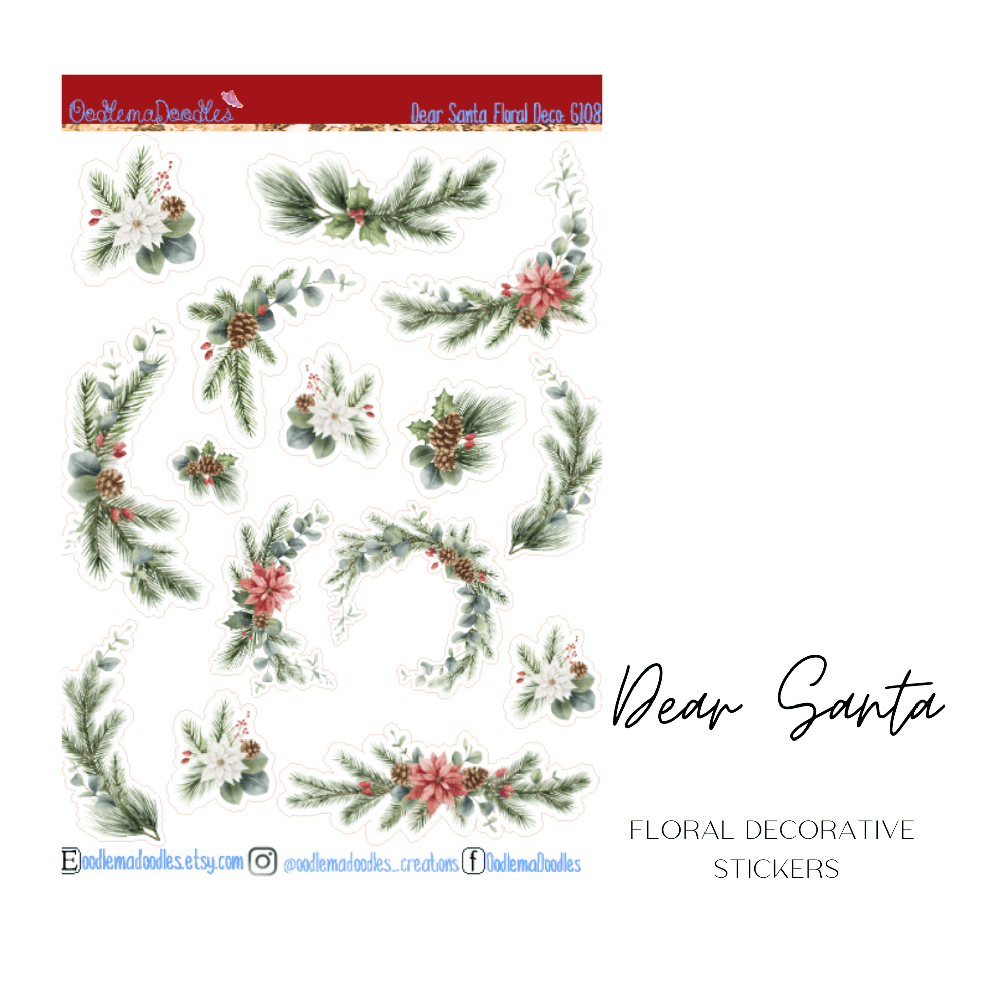 Dear Santa Floral Decorative Stickers - oodlemadoodles