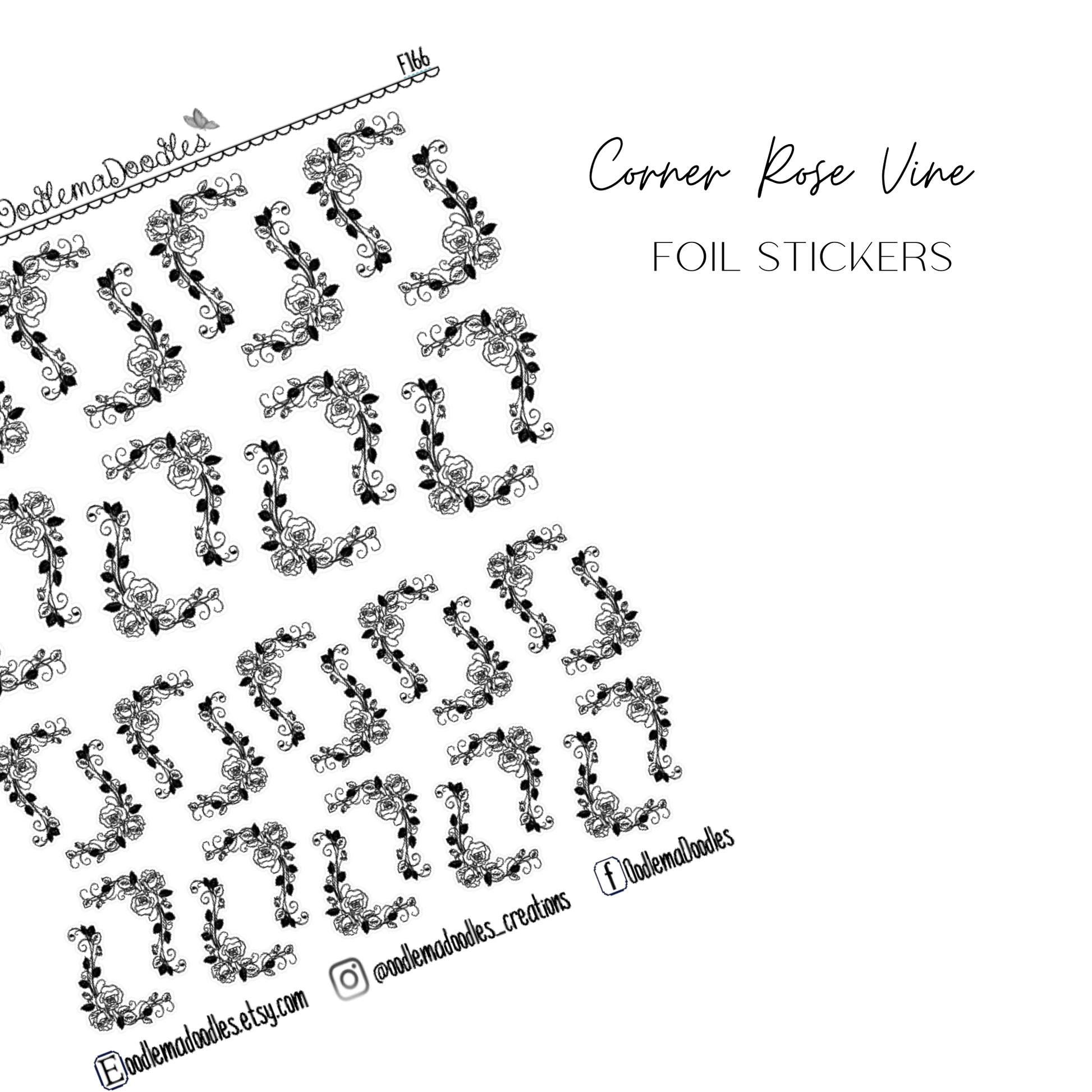 Corner Rose Vine Foiled Stickers - oodlemadoodles