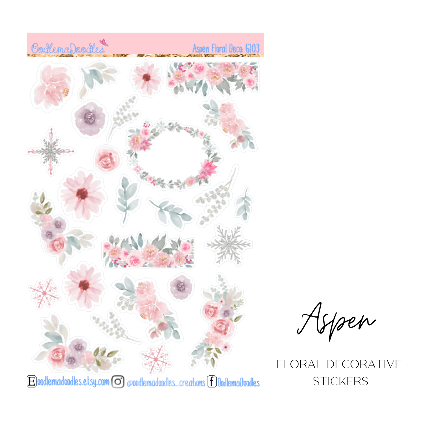 Aspen Floral Decorative Stickers - oodlemadoodles