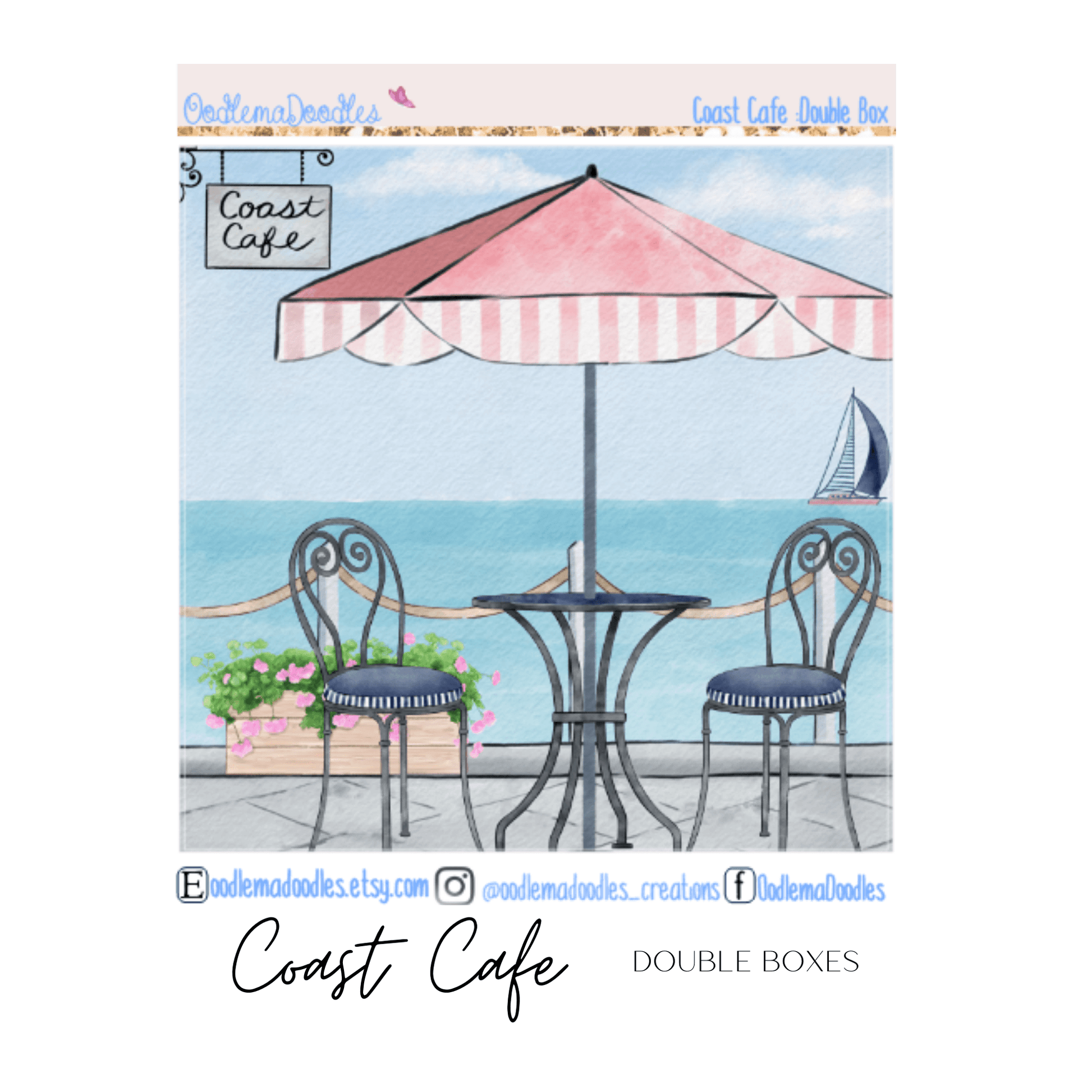 Coast Cafe Decorative Double Box Sticker - oodlemadoodles