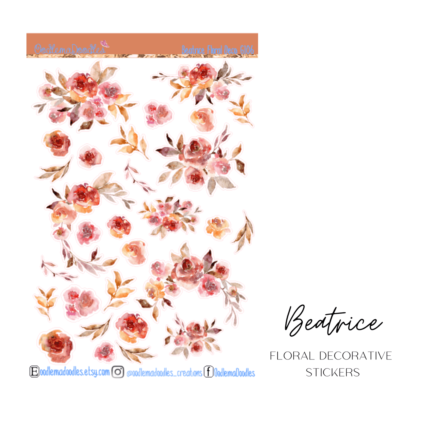 Beatrice Floral Decorative Stickers - oodlemadoodles