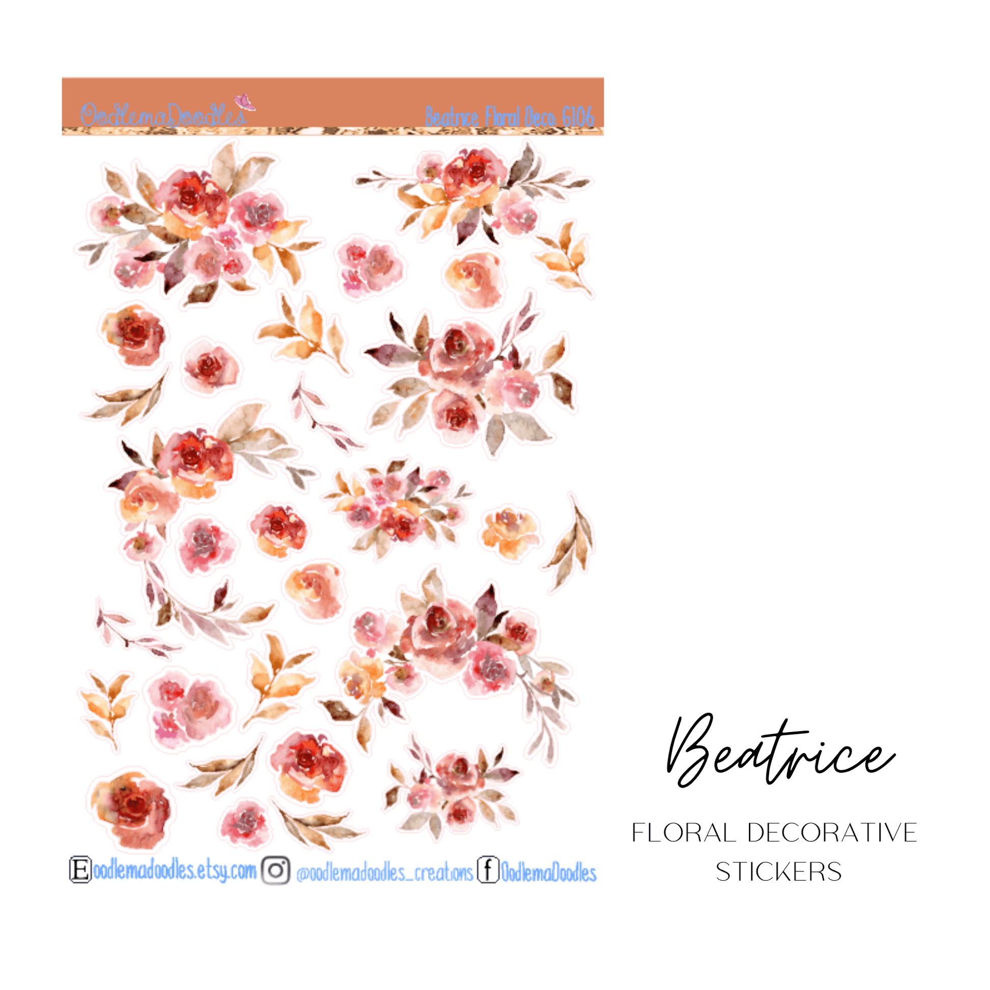 Beatrice Floral Decorative Stickers - oodlemadoodles