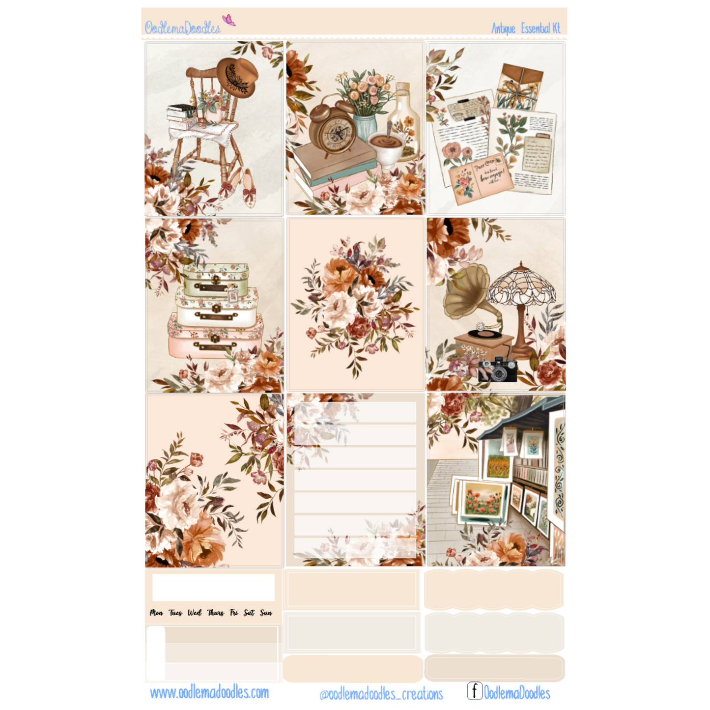 Antique Essential Planner Sticker Kit