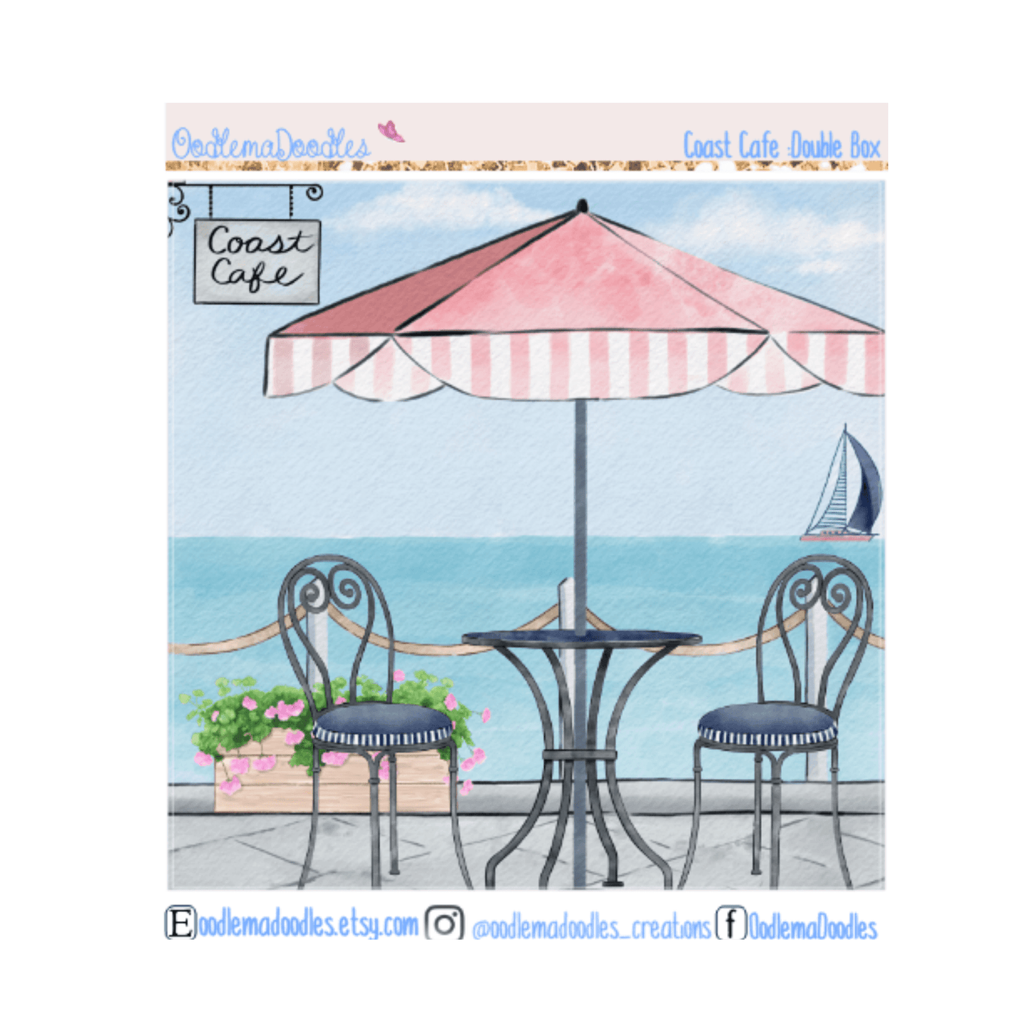 Coast Cafe Decorative Double Box Sticker - oodlemadoodles