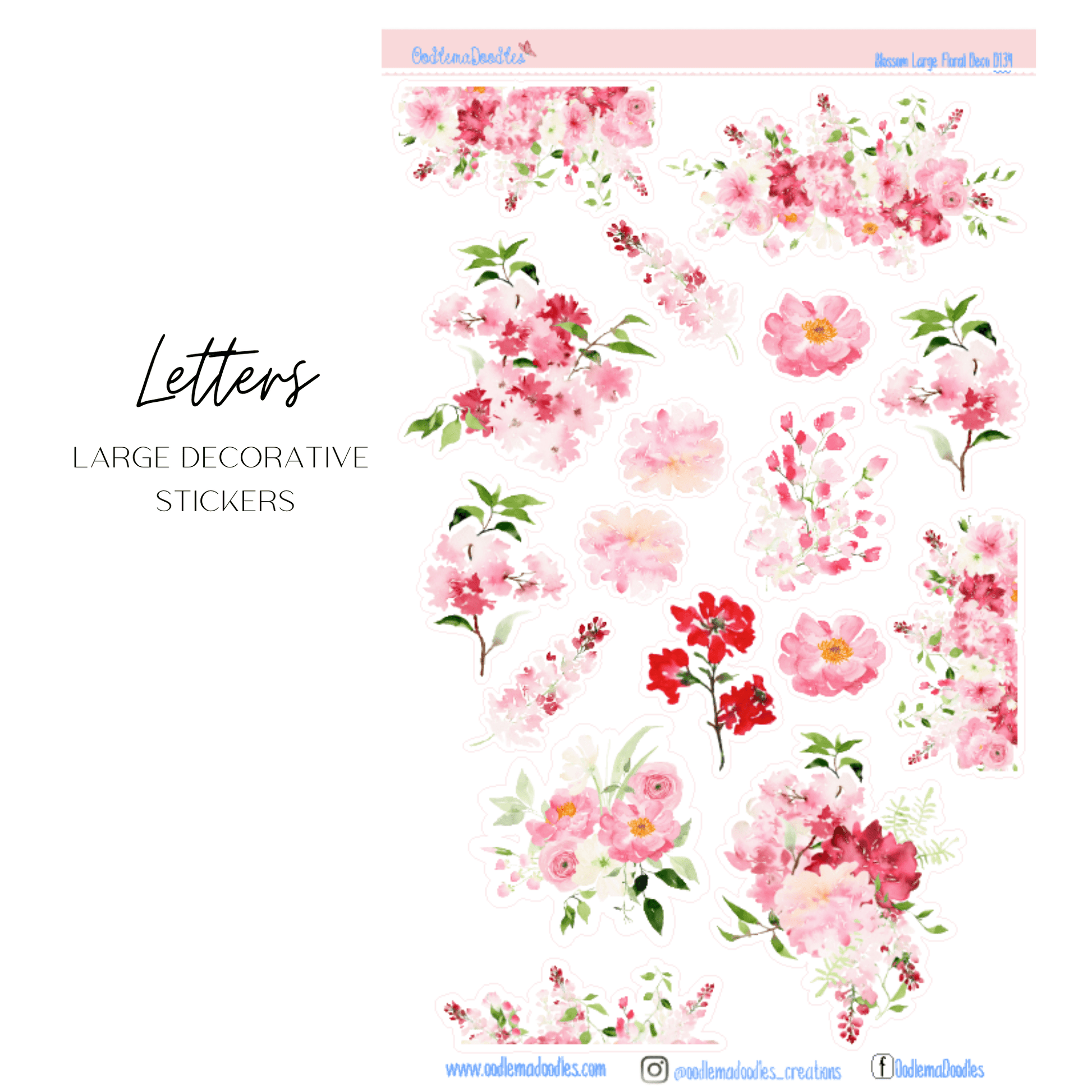 Blossoms Flower Large Decorative Planner Stickers - oodlemadoodles