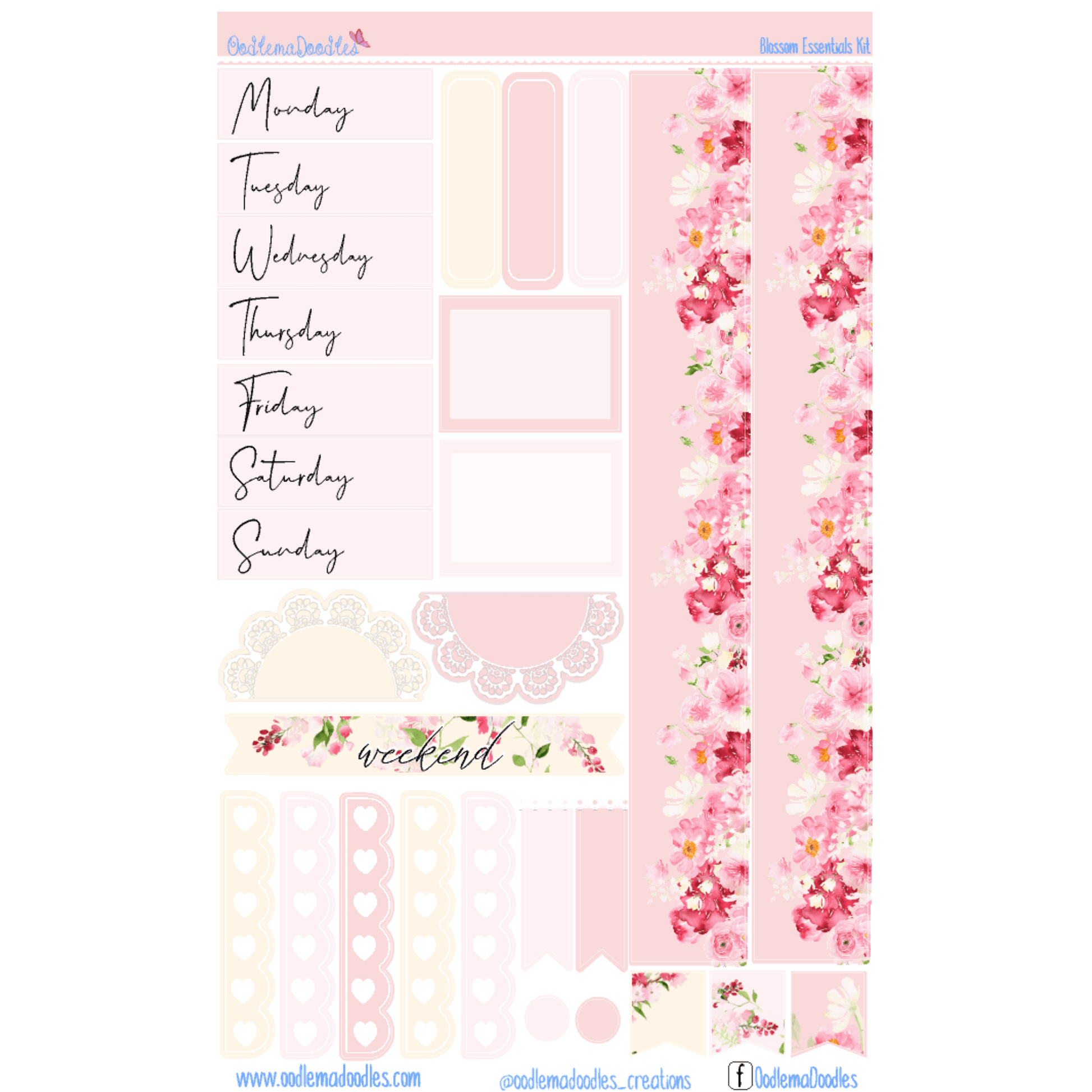 Blossoms Essential Planner Sticker Kit - oodlemadoodles