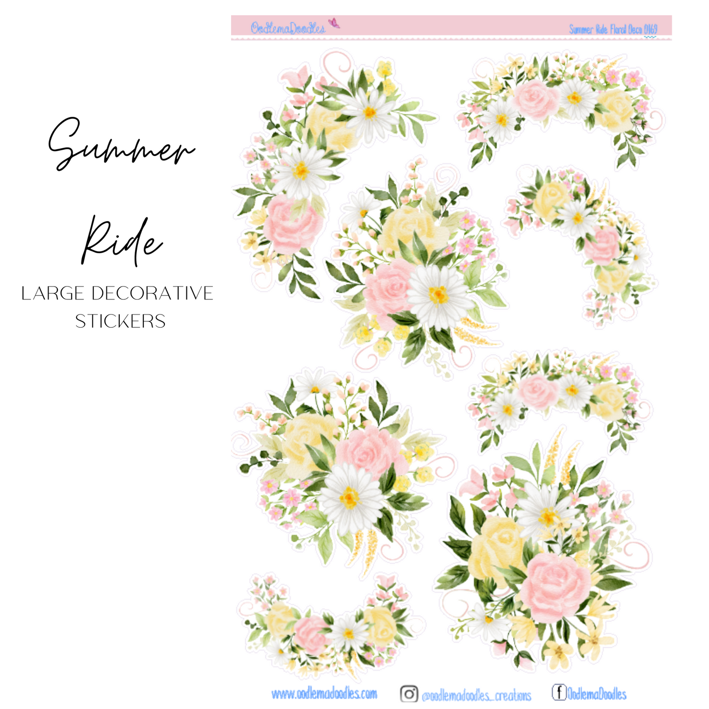 Summer Ride Flower Large Decorative Planner Stickers