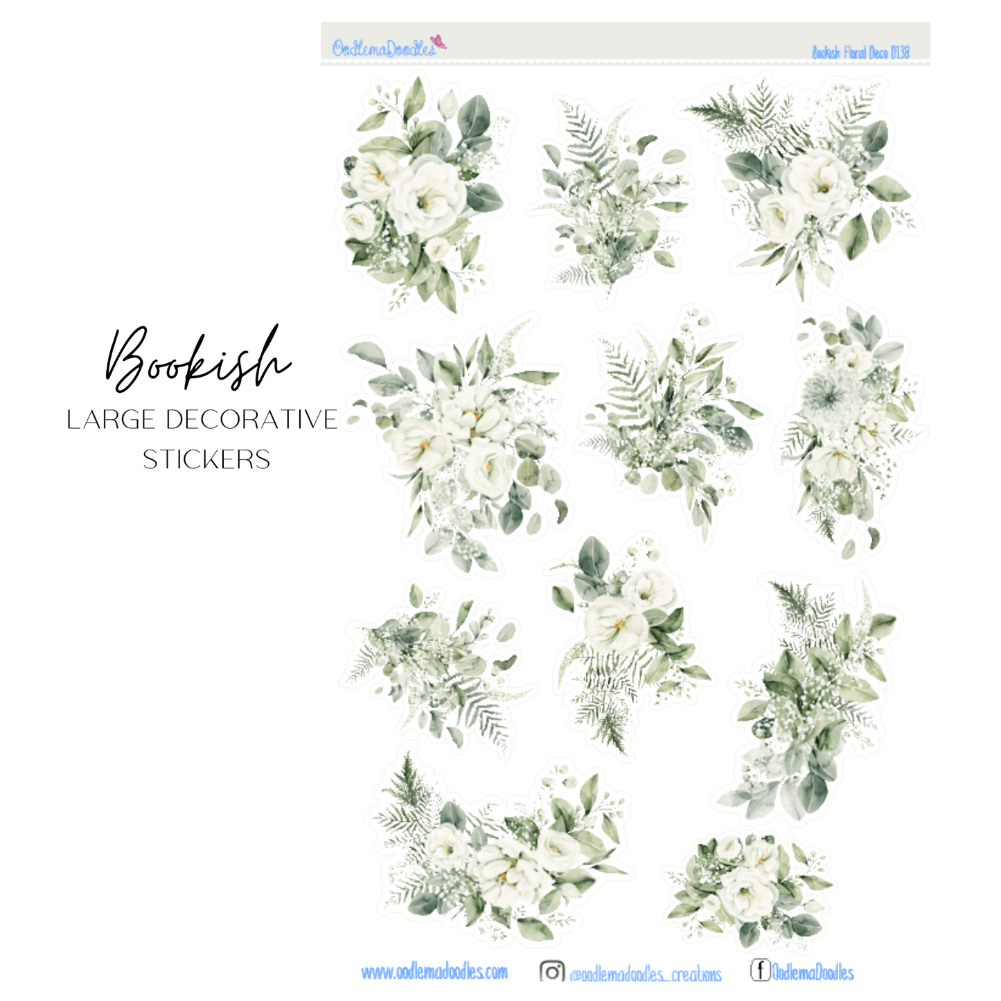 Bookish Flower Large Decorative Planner Stickers - oodlemadoodles