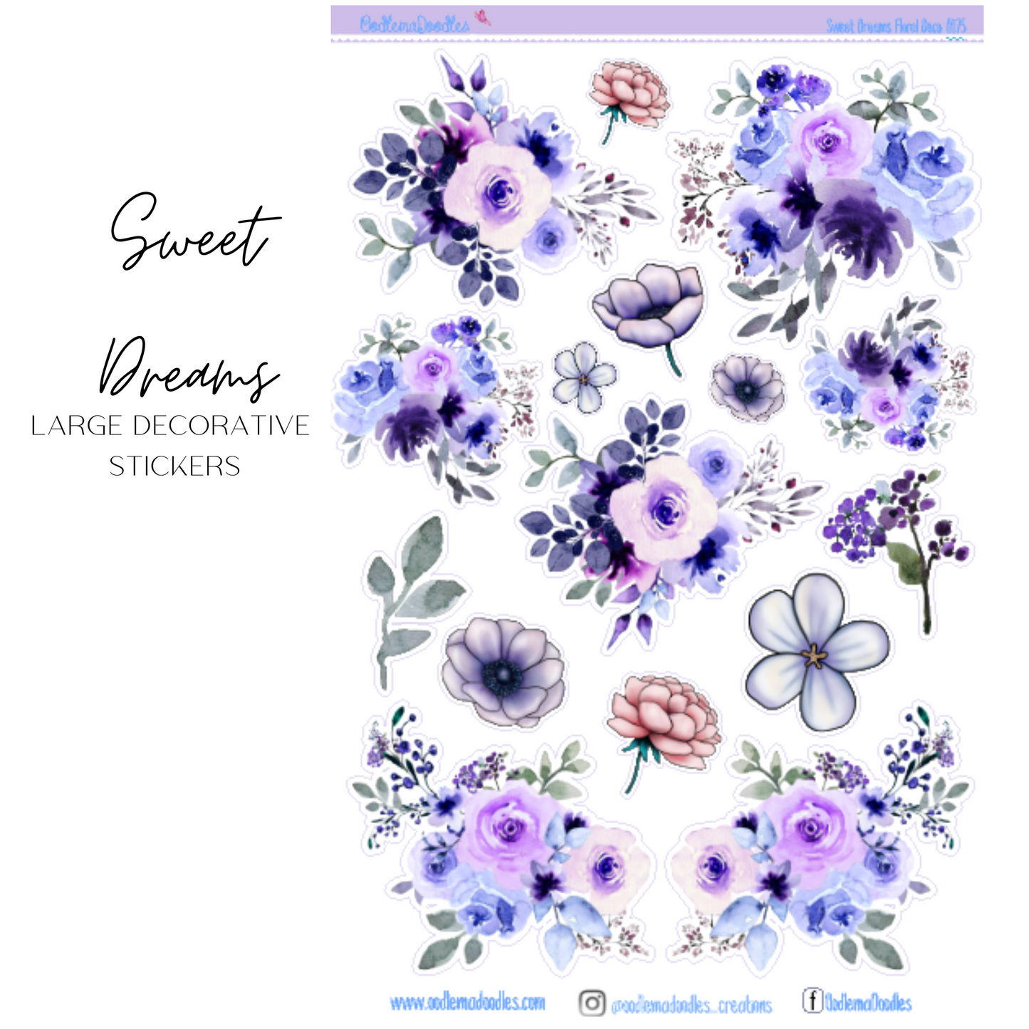 Sweet Dreams Flower Large Decorative Planner Stickers