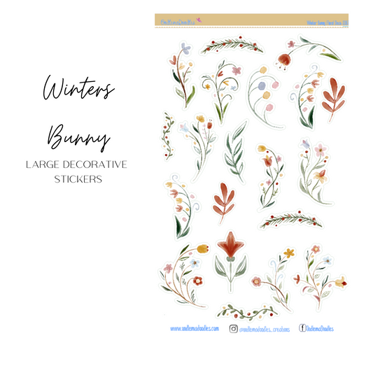 Winter Bunny Flower Large Decorative Planner Stickers