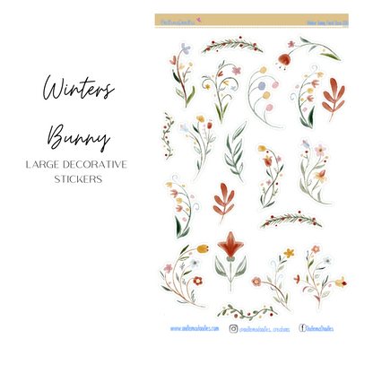 Winter Bunny Flower Large Decorative Planner Stickers