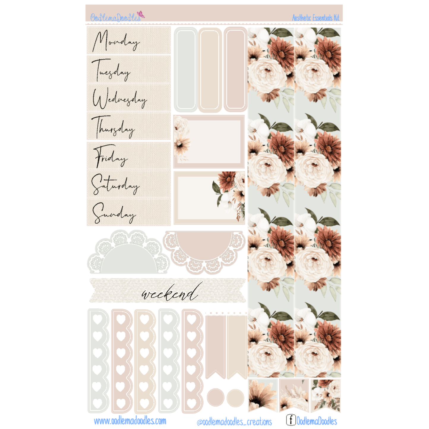 Aesthetic Essential Planner Sticker Kit - oodlemadoodles