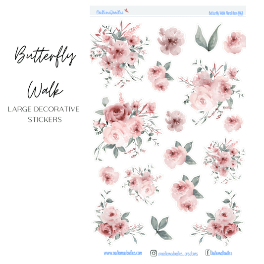 Butterfly Walk Flower Large Decorative Planner Stickers - oodlemadoodles